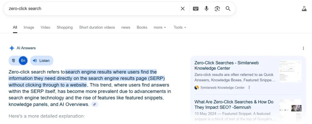 What is Zero Click Search