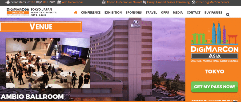 DigiMarCon Asia 2026 digital marketing conference in Tokyo showing venue and event branding.