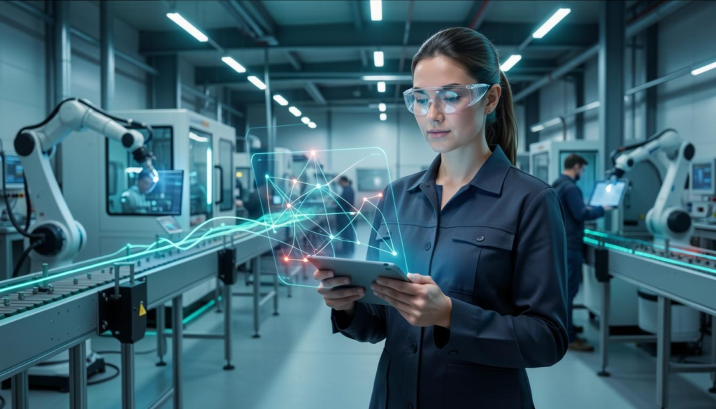 AI-powered manufacturing operations with digital insights supporting business efficiency and decision-making